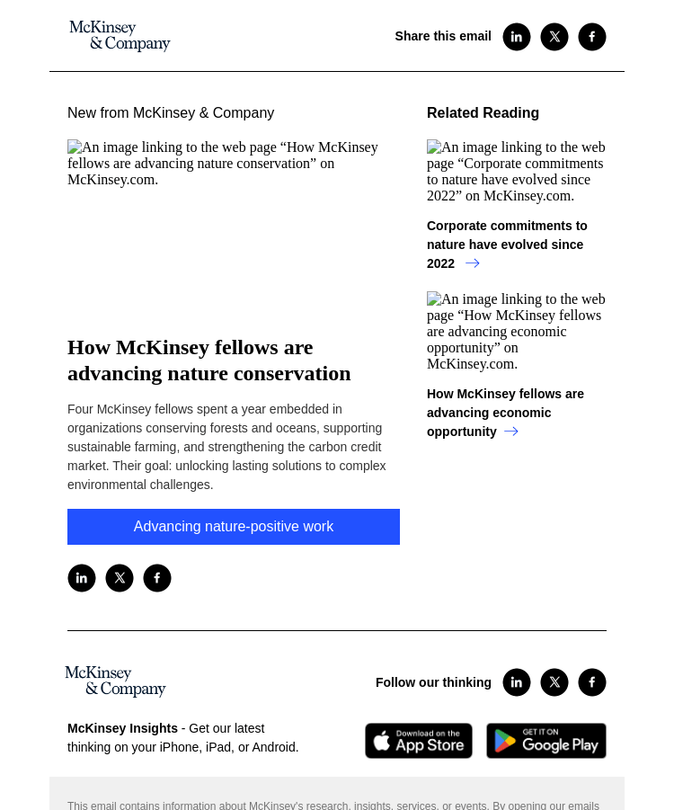 Письмо компании «McKinsey & Company» на тему «How McKinsey fellows are advancing nature conservation»