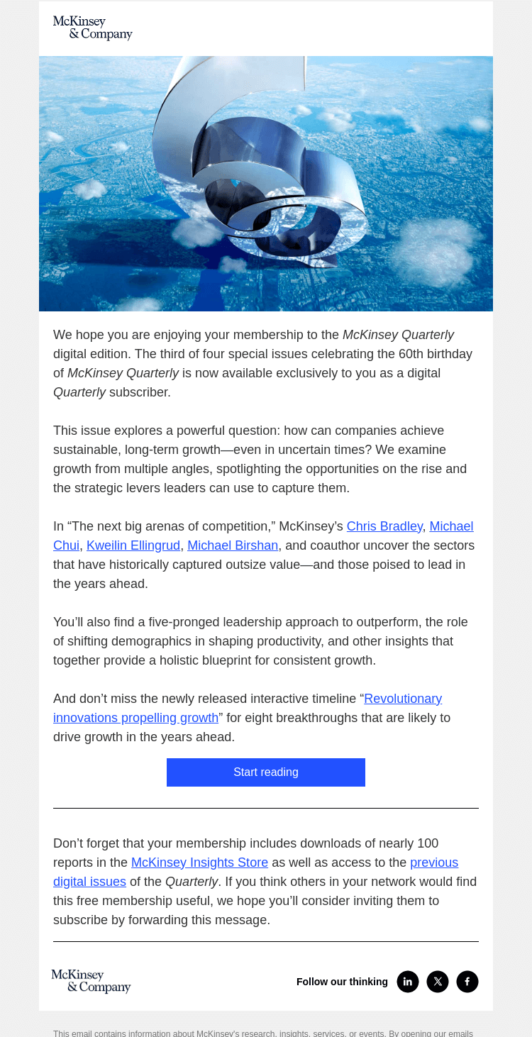 Письмо компании «McKinsey & Company» на тему «Available today: The latest issue of the McKinsey Quarterly»