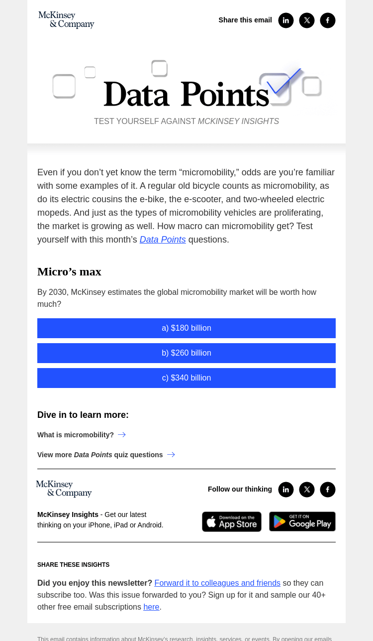 Письмо компании «McKinsey & Company» на тему «Micromobility goes macro»