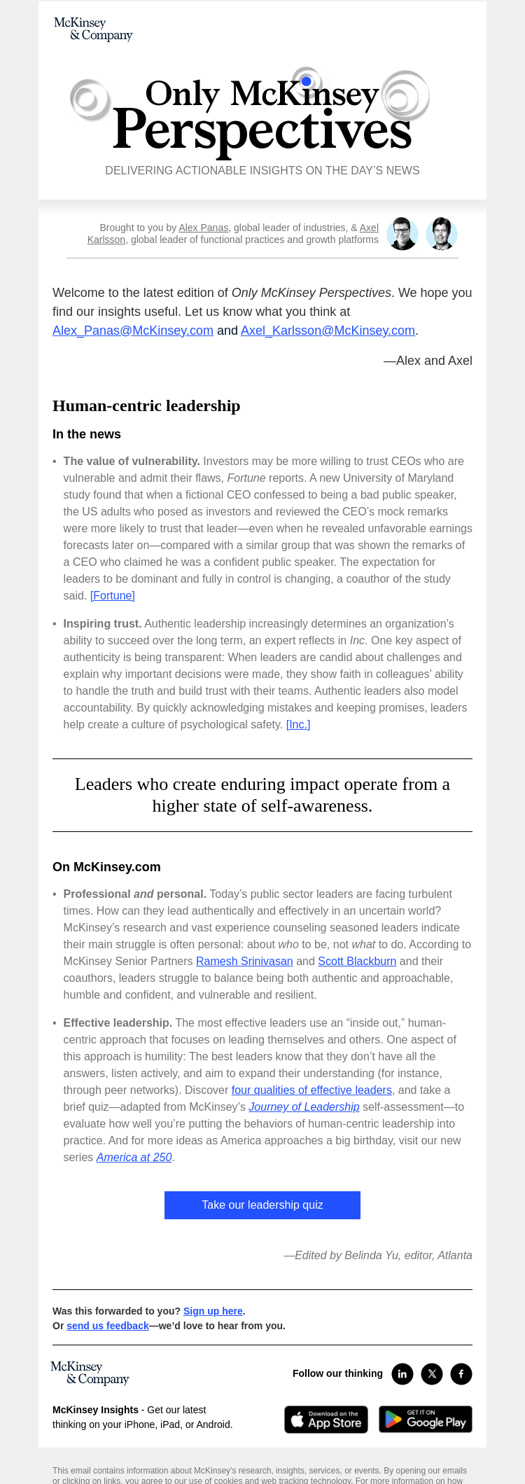 Письмо компании «McKinsey & Company» на тему «Leading authentically in turbulent times»
