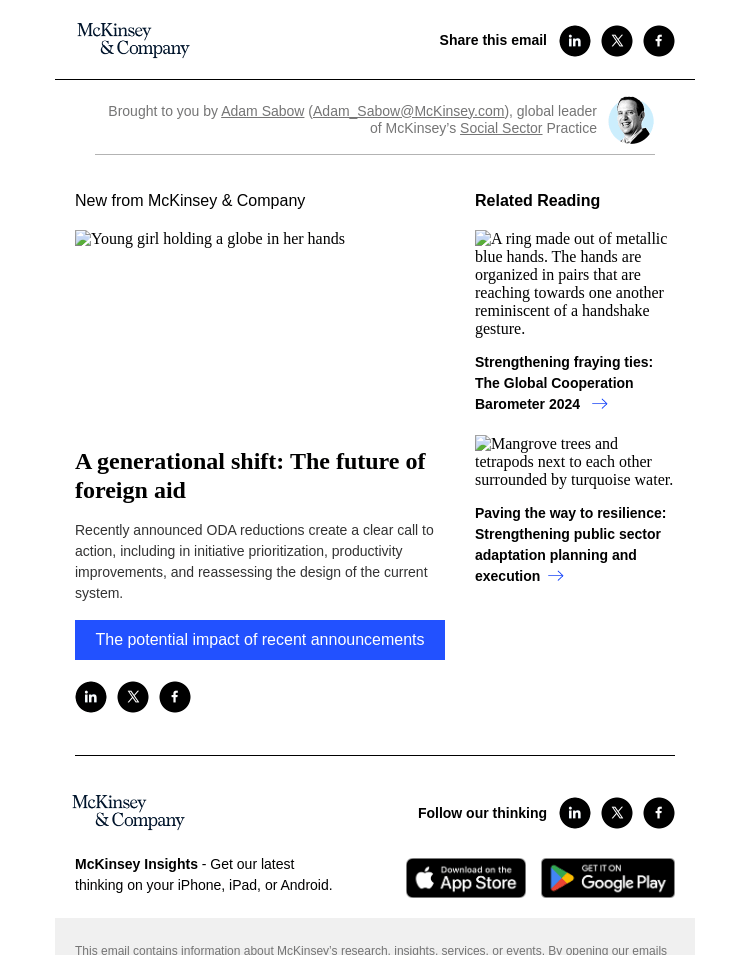 Письмо компании «McKinsey & Company» на тему «A generational shift: The future of foreign aid»