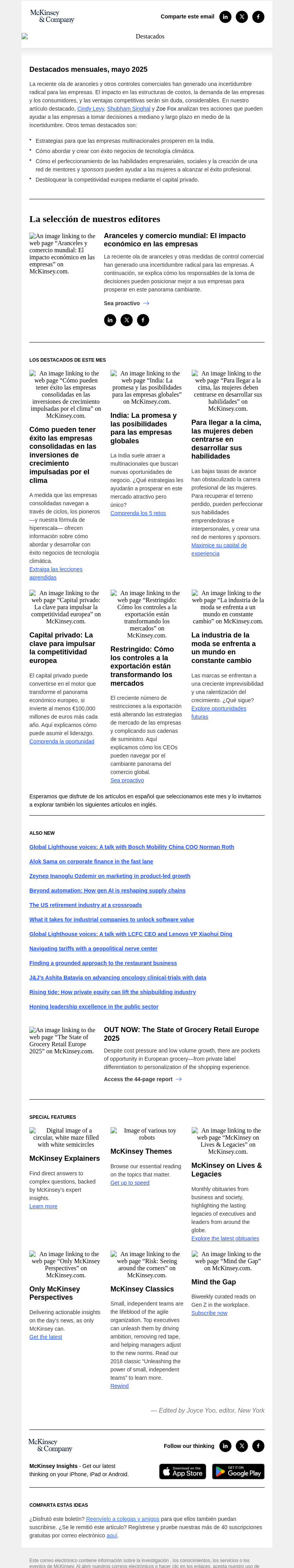 Письмо компании «McKinsey & Company» на тему «Navegar por los aranceles y el comercio global»