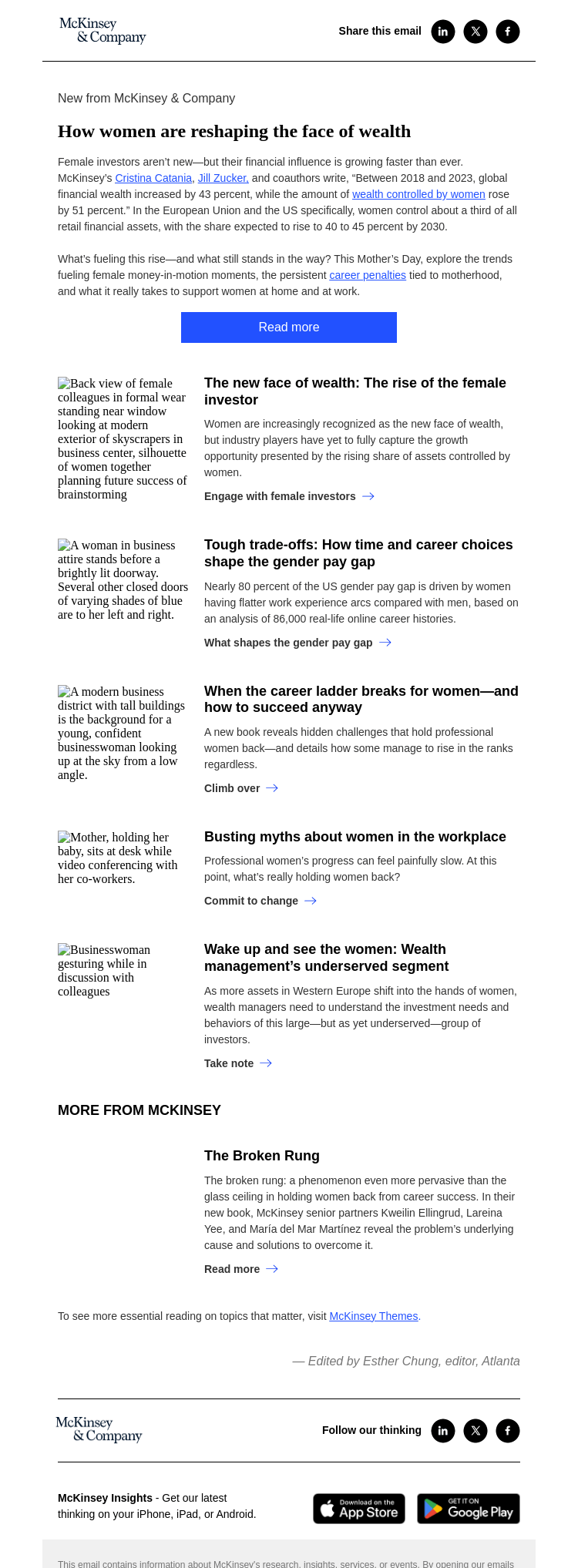 Письмо компании «McKinsey & Company» на тему «How women are reshaping the face of wealth»