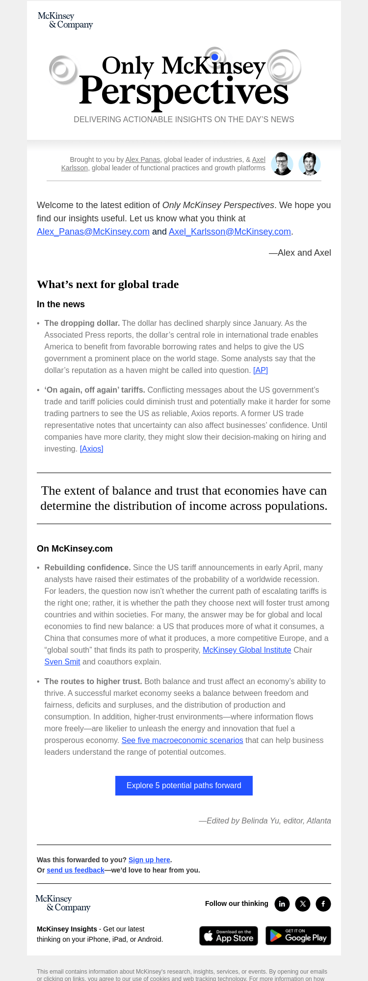 Письмо компании «McKinsey & Company» на тему «Why the world needs balance and trust for the economy to thrive»