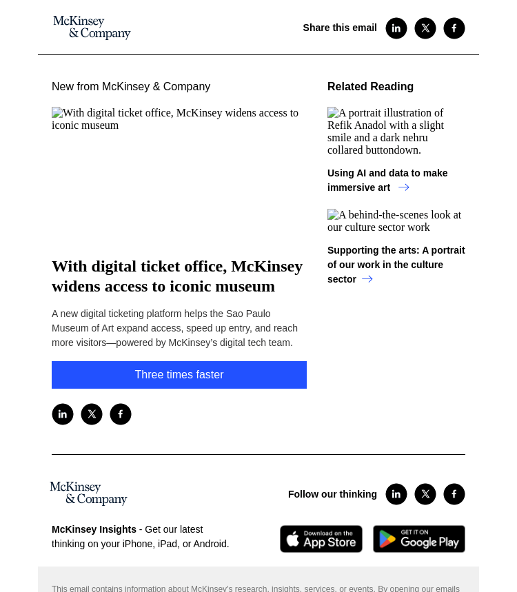 Письмо компании «McKinsey & Company» на тему «With digital ticket office, McKinsey widens access to iconic museum»