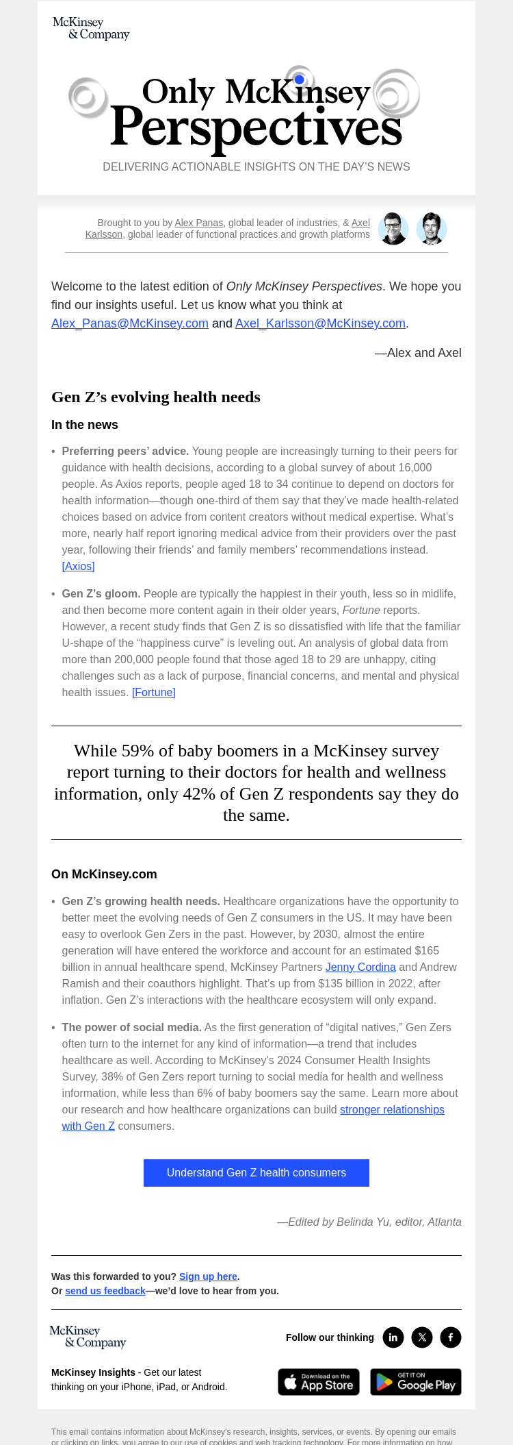 Письмо компании «McKinsey & Company» на тему «Meet the Gen Z health consumer»