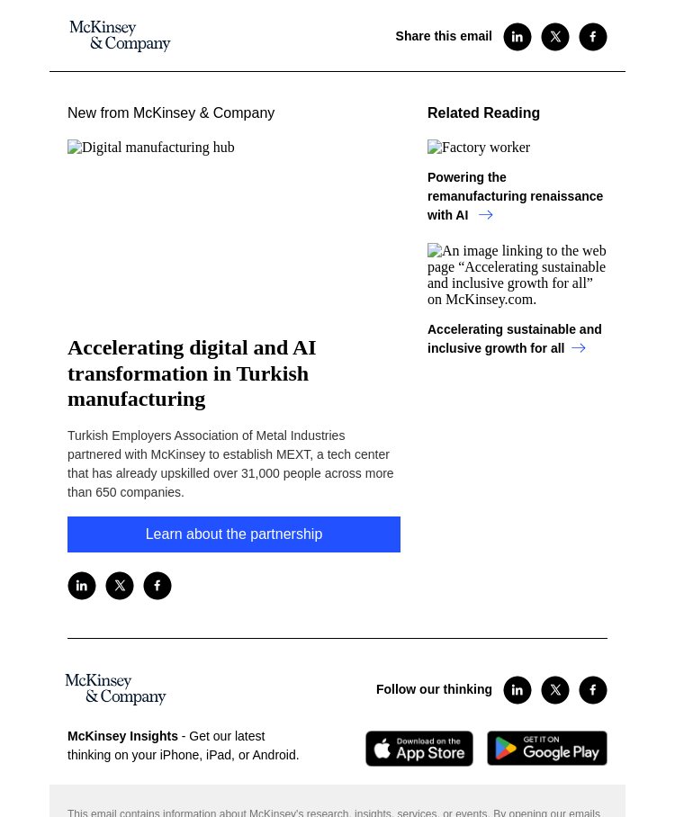Письмо компании «McKinsey & Company» на тему «Accelerating digital and AI transformation in Turkish manufacturing»