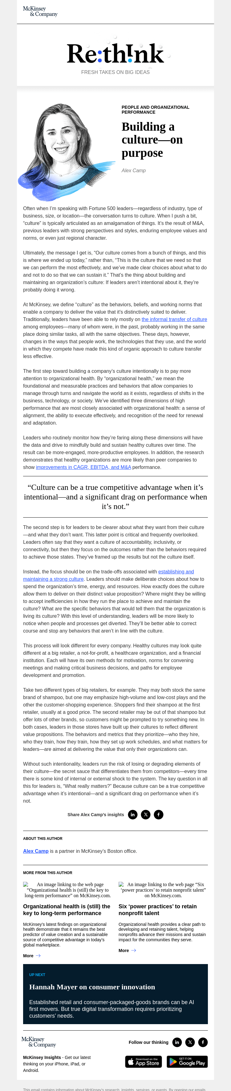 Письмо компании «McKinsey & Company» на тему «How CEOs can be more intentional about culture»