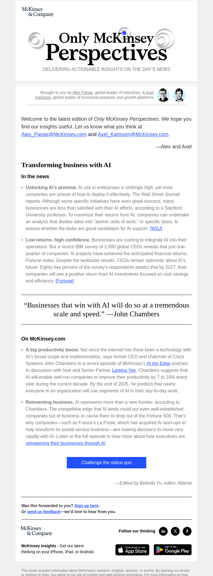 Письмо компании «McKinsey & Company» на тему «Why business leaders should go all in on AI»