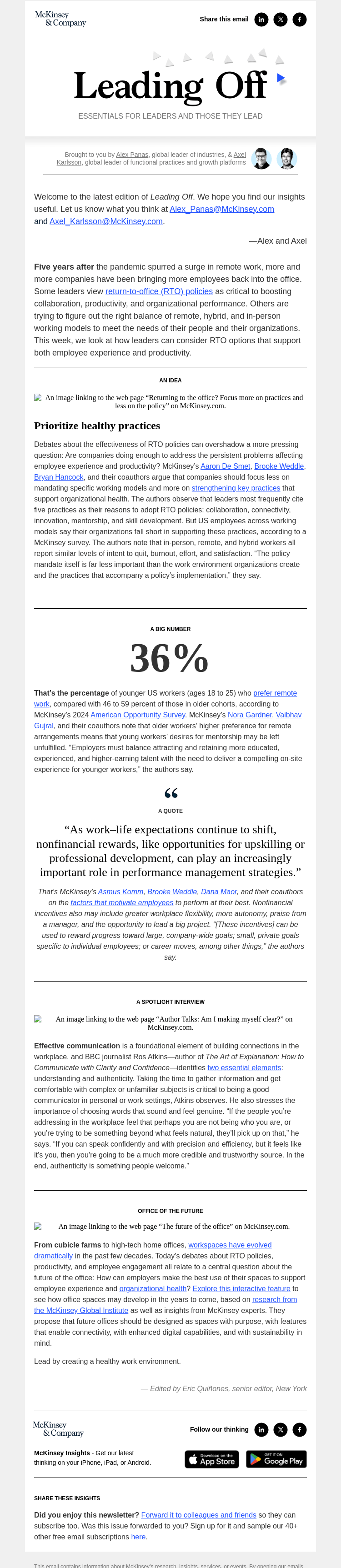 Письмо компании «McKinsey & Company» на тему «Back in the building? A leader’s guide to return to office»