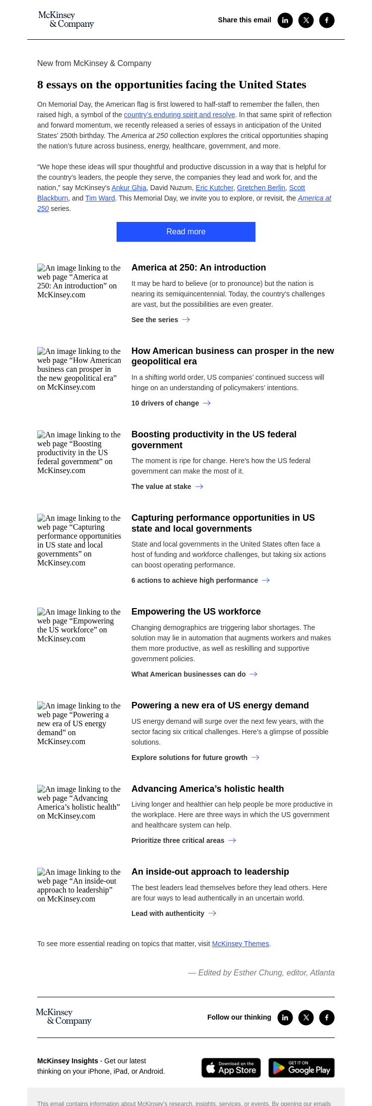 Письмо компании «McKinsey & Company» на тему «8 essays on the opportunities facing the United States»