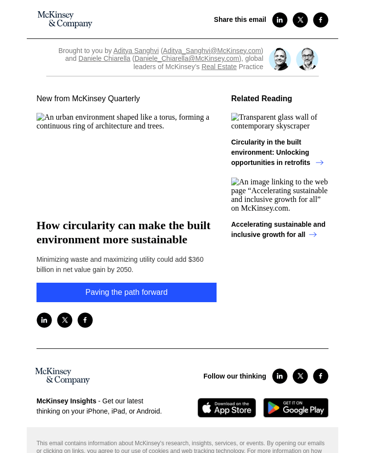 Письмо компании «McKinsey & Company» на тему «How circularity can make the built environment more sustainable»