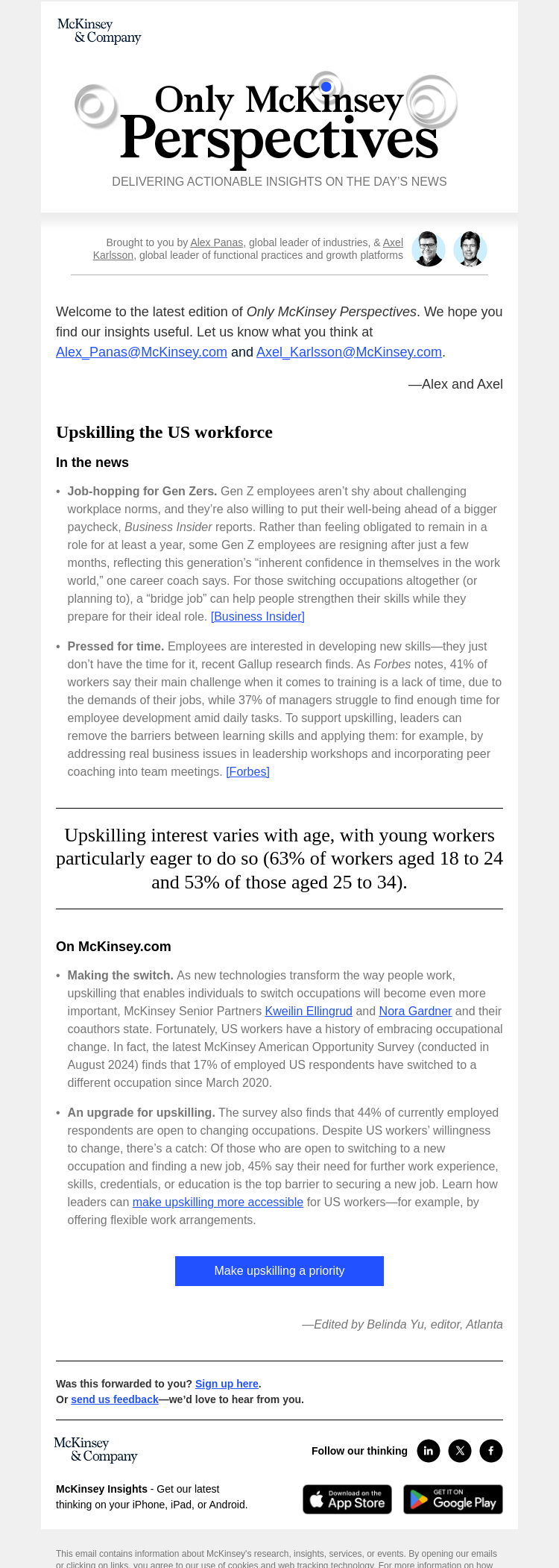 Письмо компании «McKinsey & Company» на тему «The upskilling opportunity for workers»