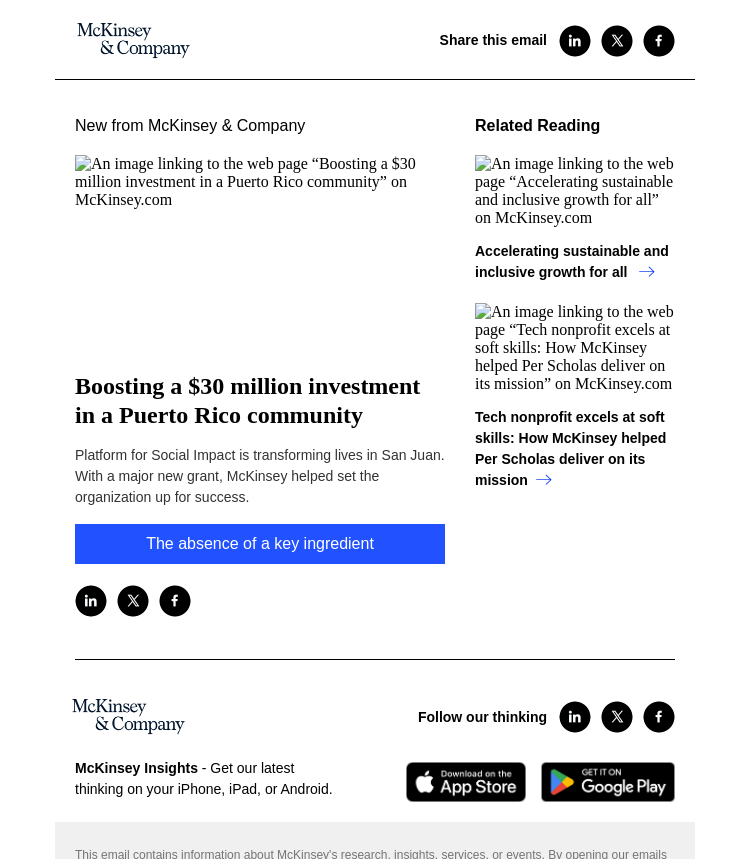 Письмо компании «McKinsey & Company» на тему «Boosting a $30 million investment in a Puerto Rico community»