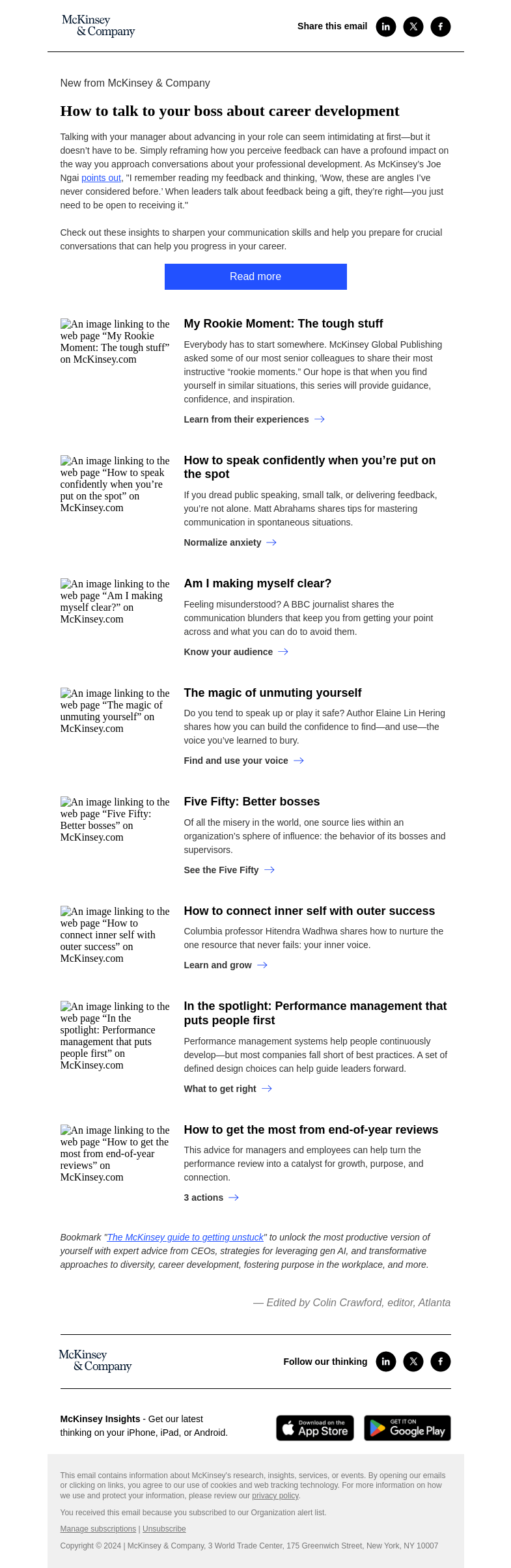 Письмо компании «McKinsey & Company» на тему «Getting unstuck: Speak with confidence»