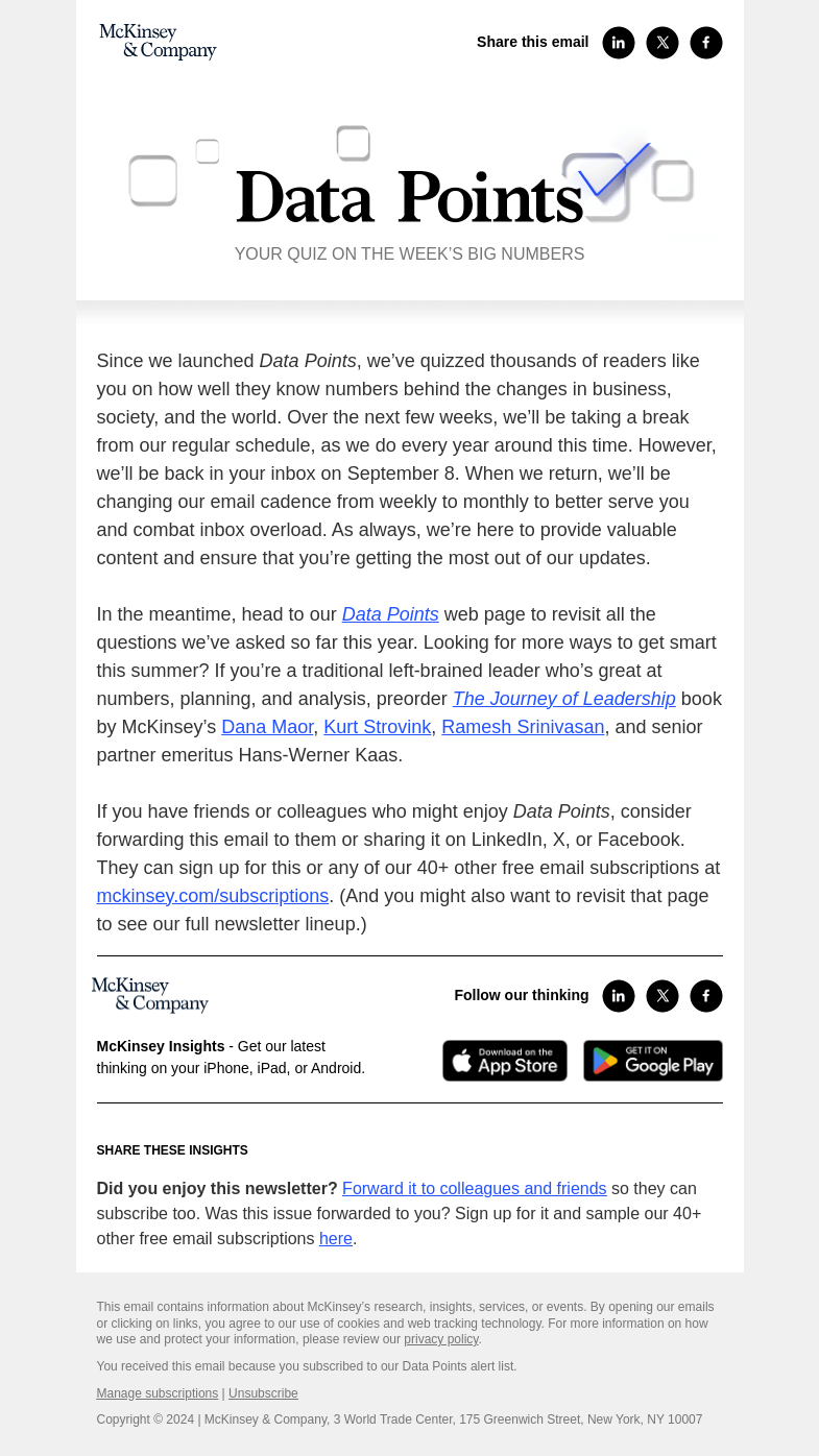 Письмо компании «McKinsey & Company» на тему «We’ll be back in your inbox soon»