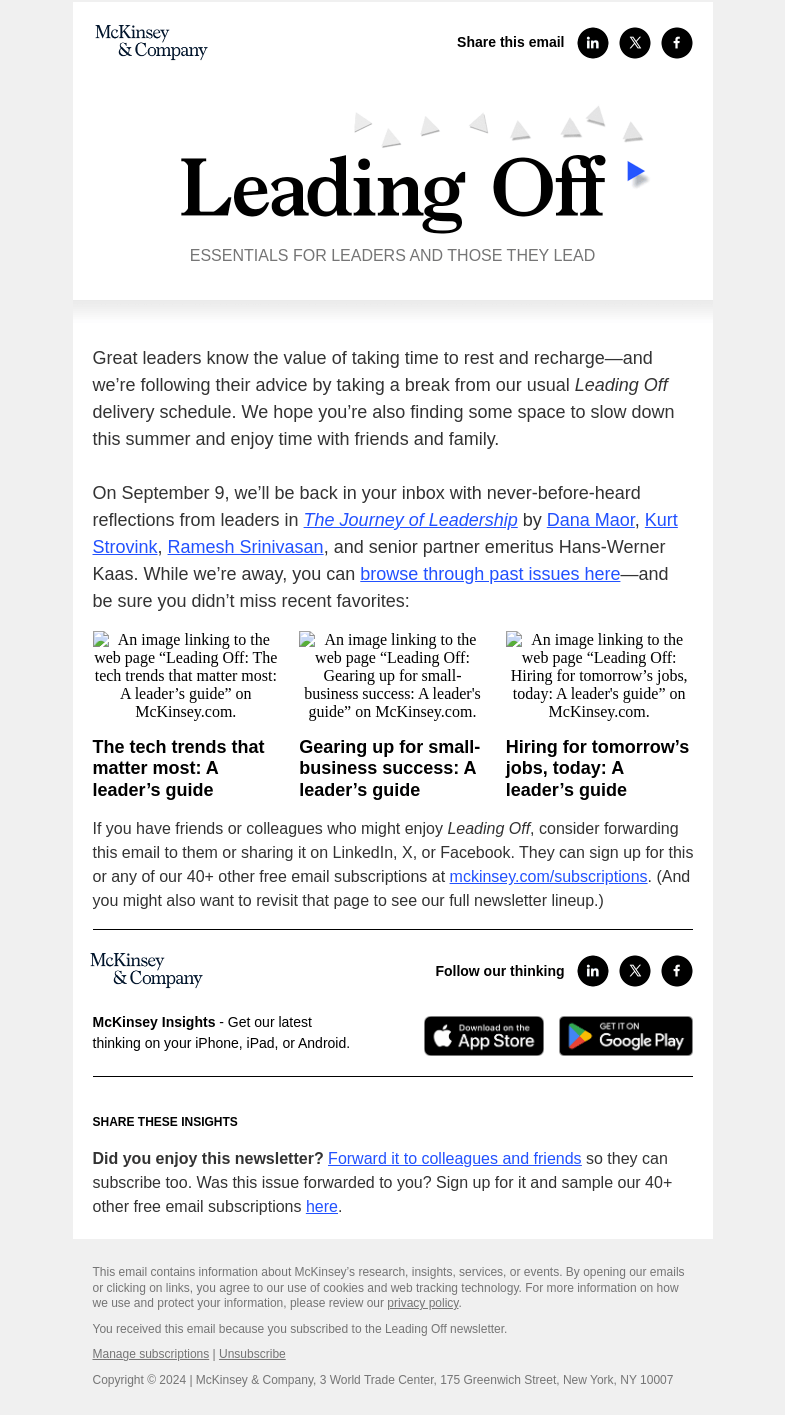 Письмо компании «McKinsey & Company» на тему «Our most-read leadership advice»