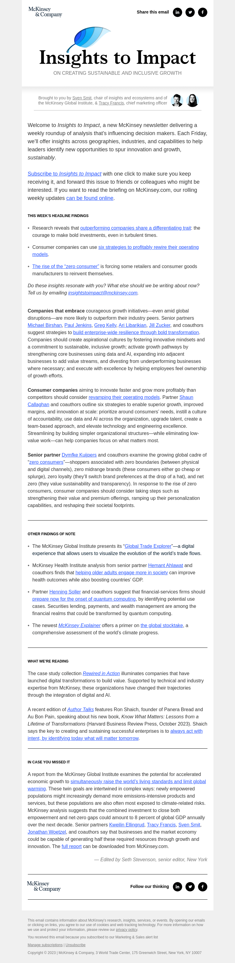 Письмо компании «McKinsey & Company» на тему «Boosting growth and profitability comes through changes in
 mindsets, pathways, and execution»