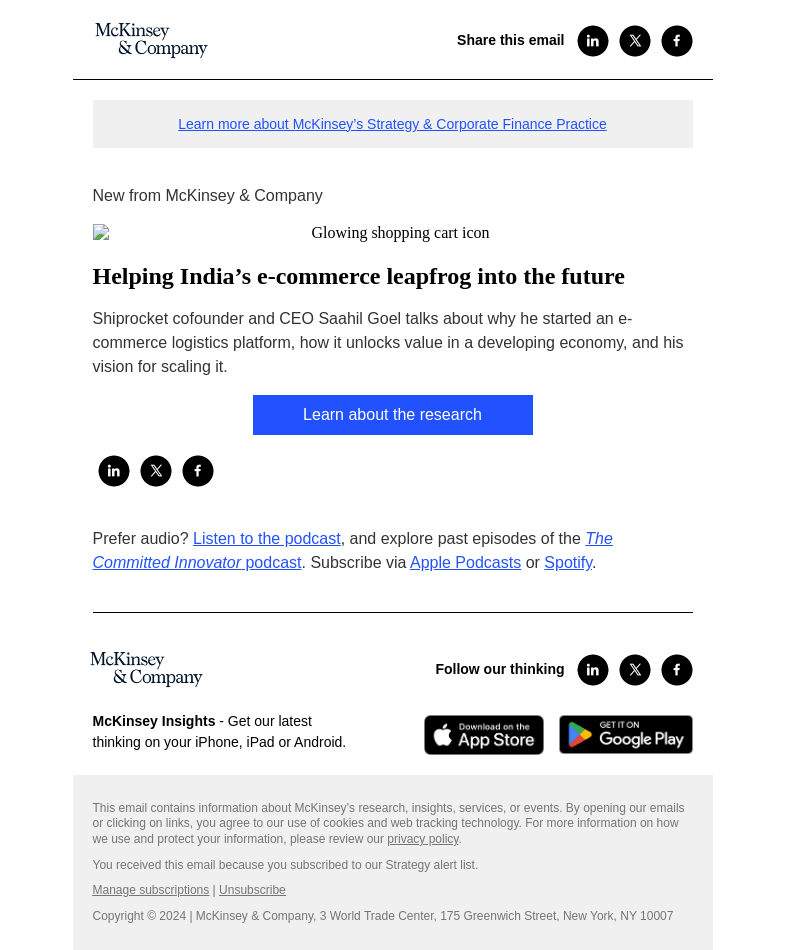 Письмо компании «McKinsey & Company» на тему «Helping India’s e-commerce leapfrog into the future»