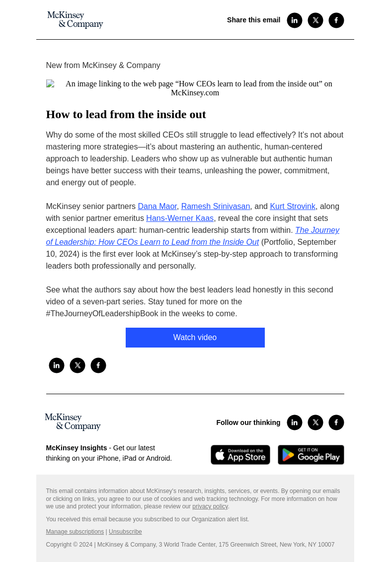Письмо компании «McKinsey & Company» на тему «Vulnerable but authentic leadership»