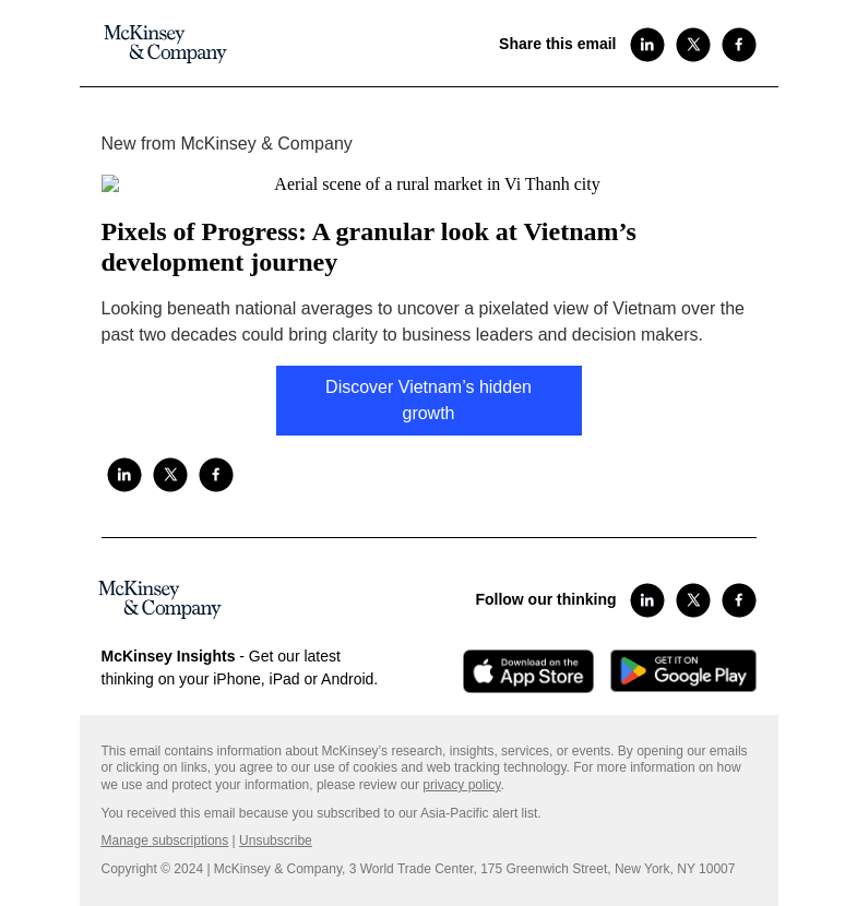 Письмо компании «McKinsey & Company» на тему «Pixels of Progress: A granular look at Vietnam’s development journey»