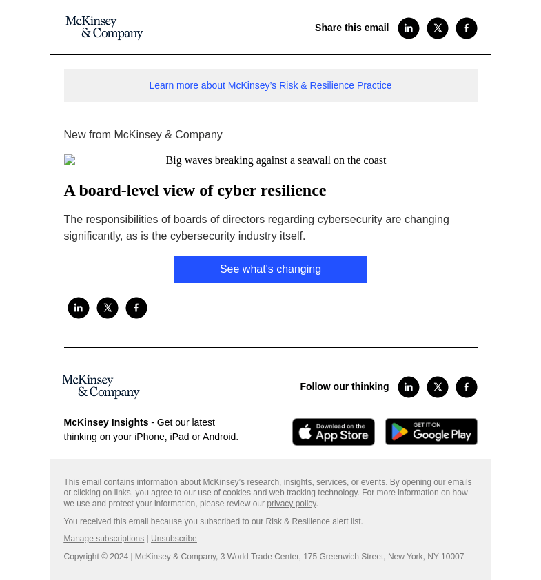 Письмо компании «McKinsey & Company» на тему «A board-level view of cyber resilience»
