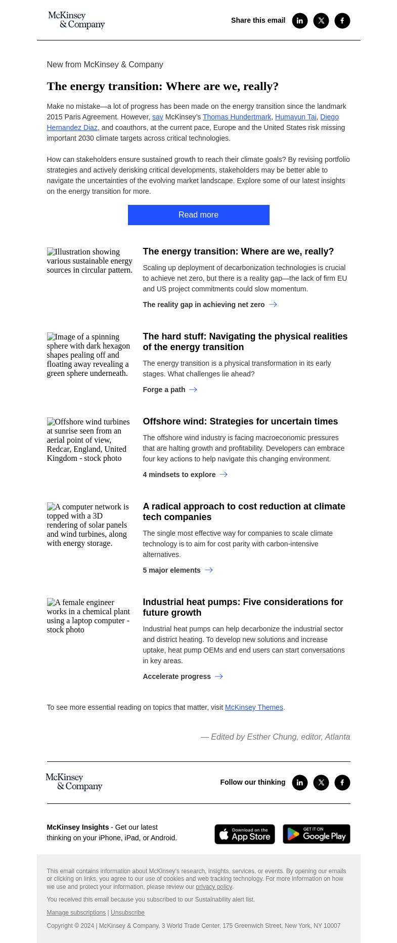 Письмо компании «McKinsey & Company» на тему «The energy transition: Where are we, really?»