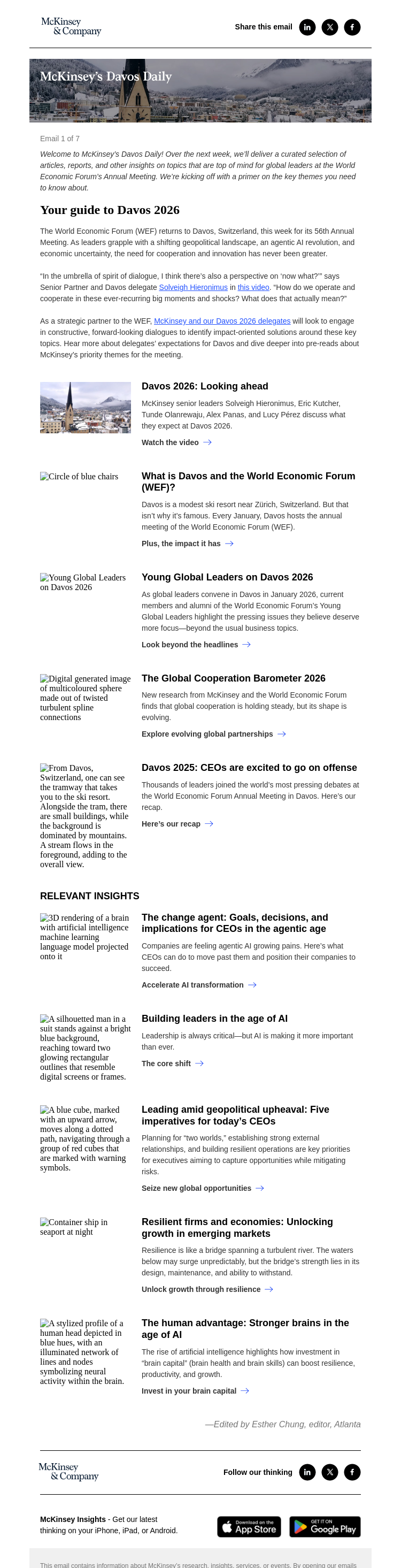 Письмо компании «McKinsey & Company» на тему «Must-reads ahead of Davos 2026»