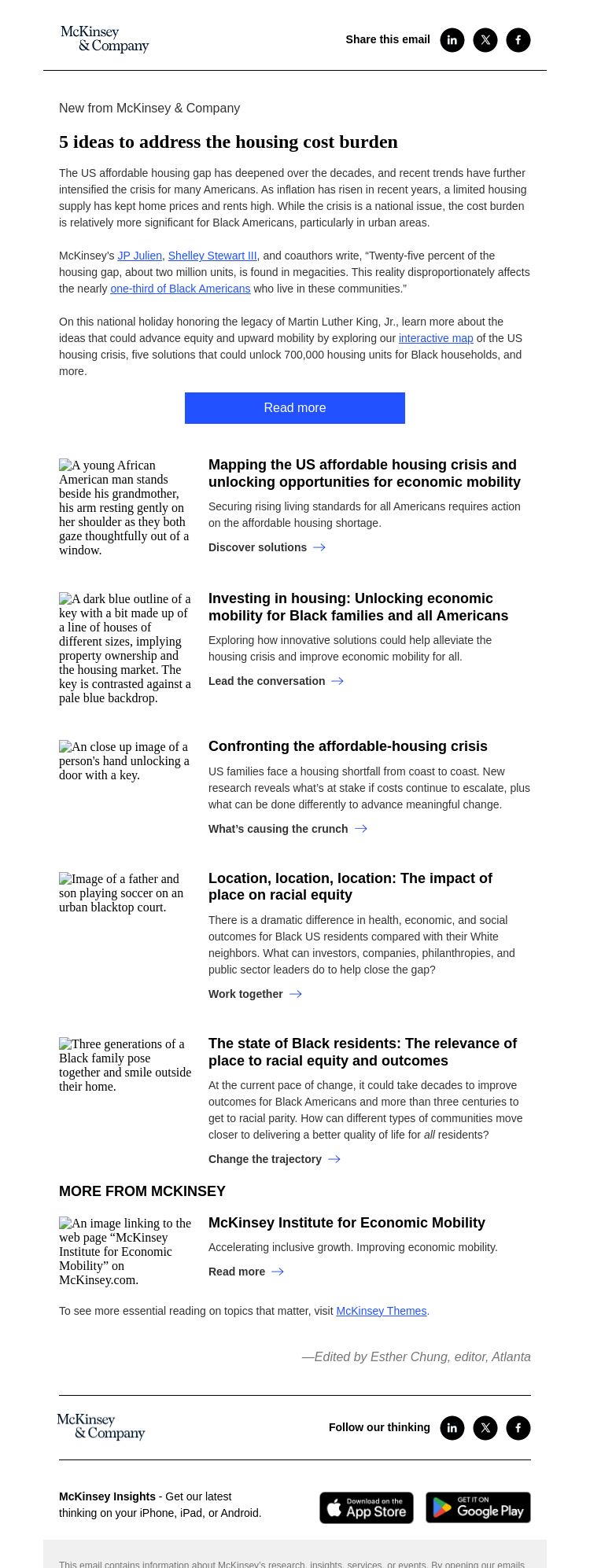Письмо компании «McKinsey & Company» на тему «5 ideas to address the housing cost burden»