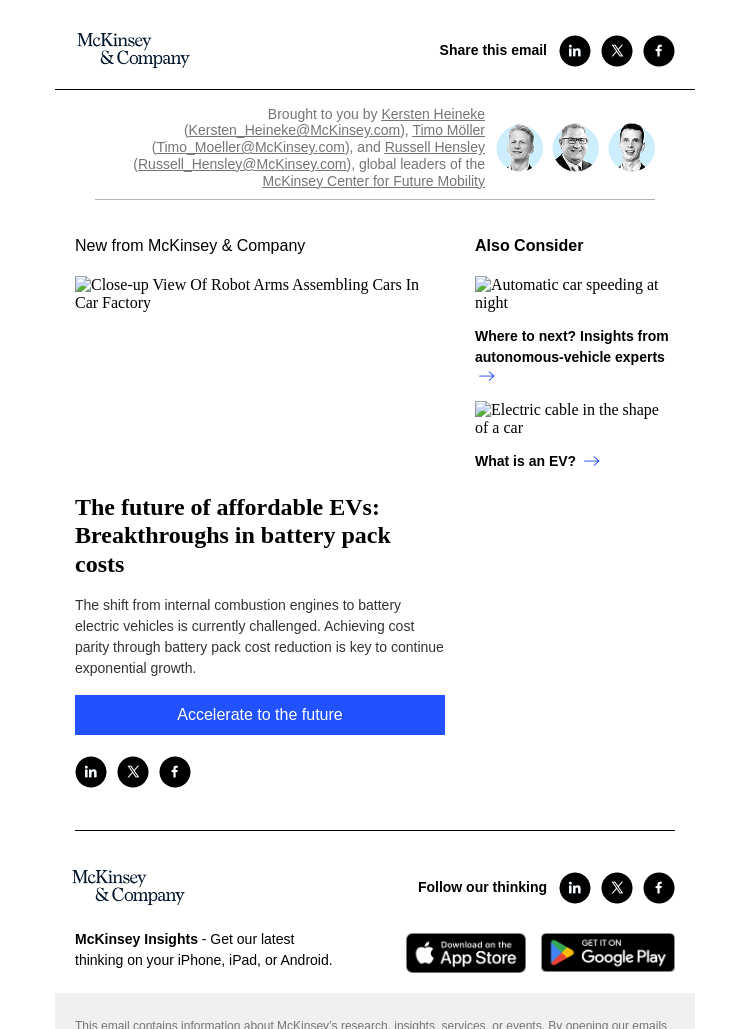 Письмо компании «McKinsey & Company» на тему «The future of affordable EVs: Breakthroughs in battery pack costs»