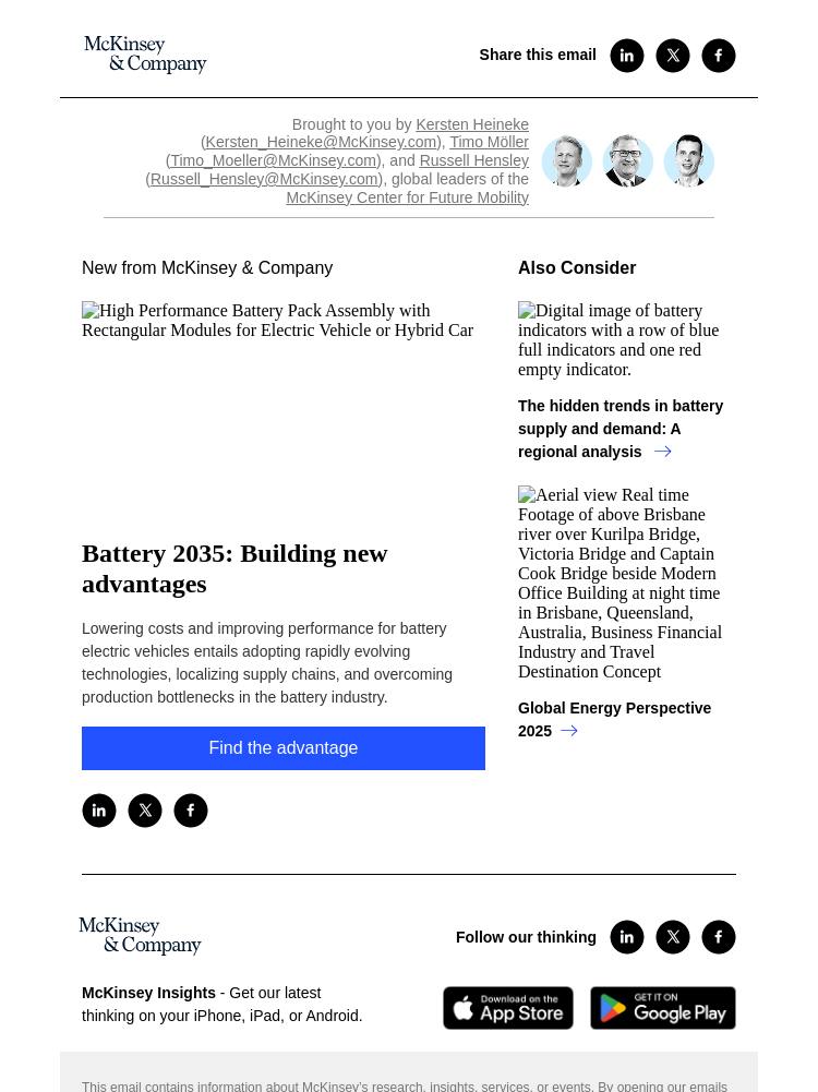 Письмо компании «McKinsey & Company» на тему «Battery 2035: Building new advantages»