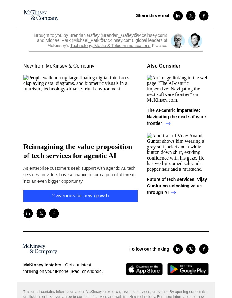 Письмо компании «McKinsey & Company» на тему «Reimagining the value proposition of tech services for agentic AI»