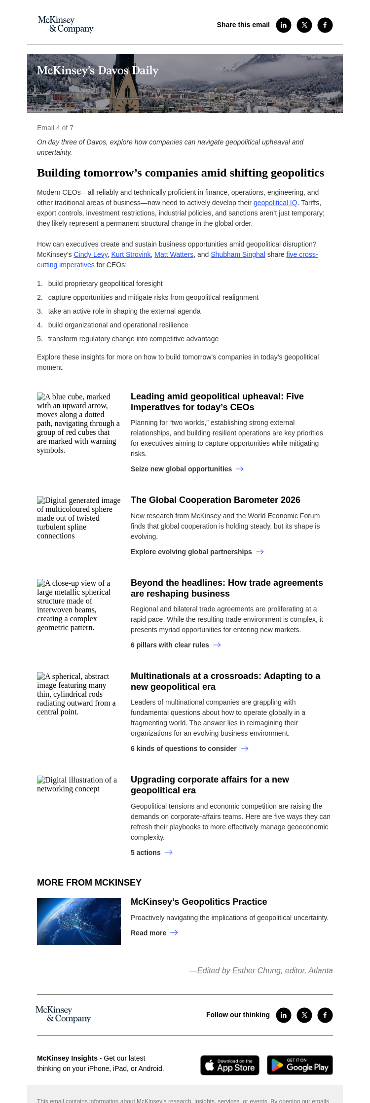 Письмо компании «McKinsey & Company» на тему «Davos 2026: How CEOs can break through geopolitical uncertainty»