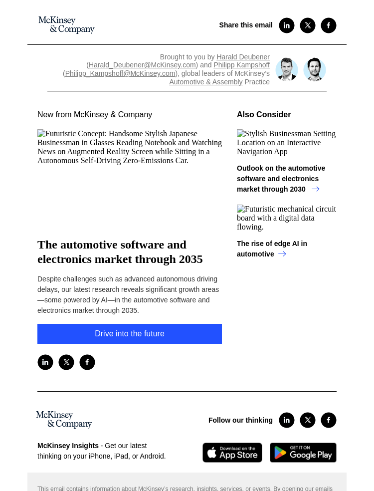 Письмо компании «McKinsey & Company» на тему «The automotive software and electronics market through 2035»