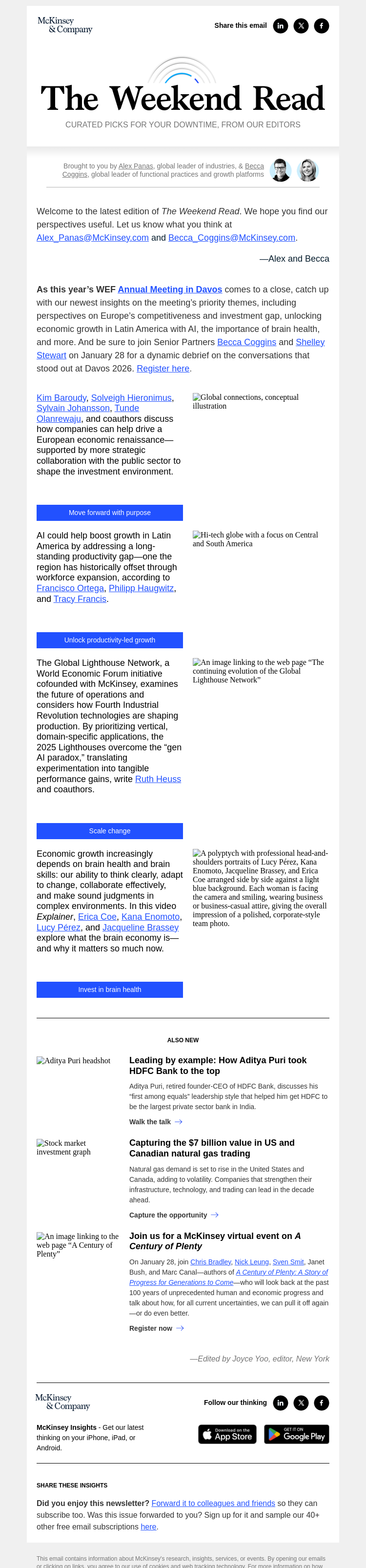 Письмо компании «McKinsey & Company» на тему «Transforming Europe’s future, unlocking economic growth in Latin America, and more»