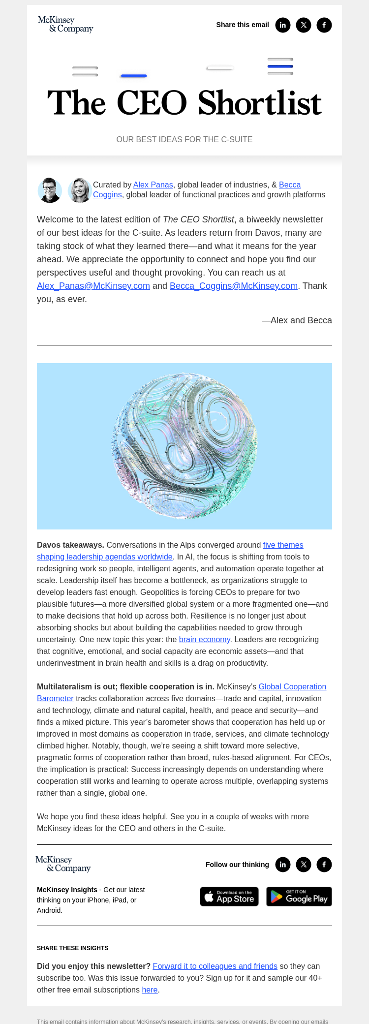 Письмо компании «McKinsey & Company» на тему «After Davos: Leadership priorities for a more fragmented world »