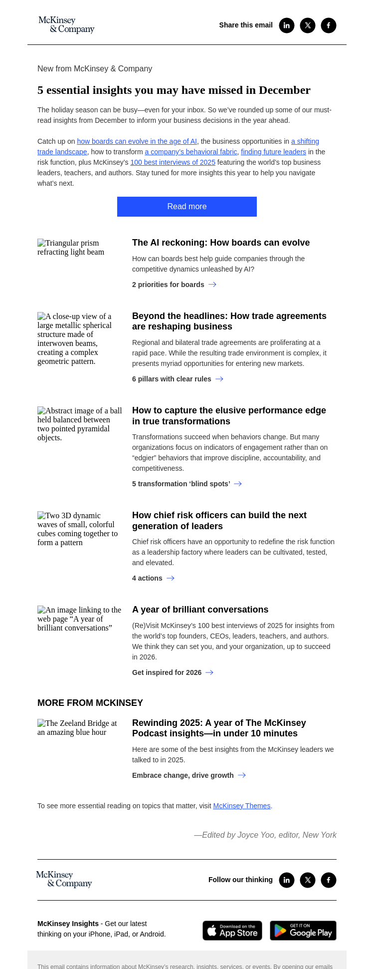 Письмо компании «McKinsey & Company» на тему «5 essential insights you may have missed»