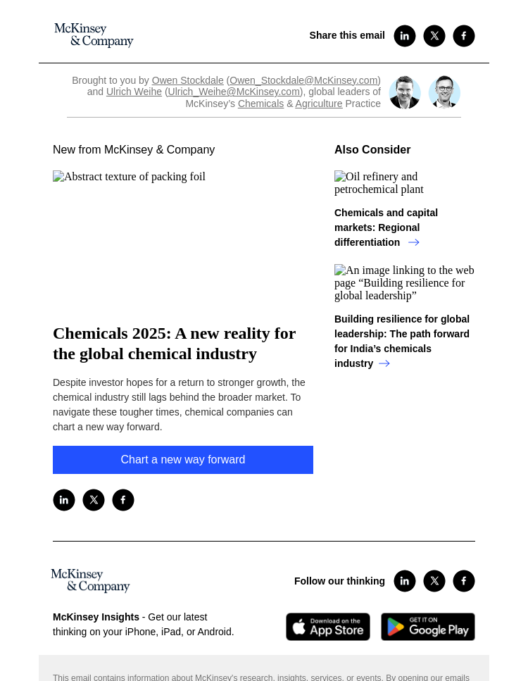Письмо компании «McKinsey & Company» на тему «Chemicals 2025: A new reality for the global chemical industry»