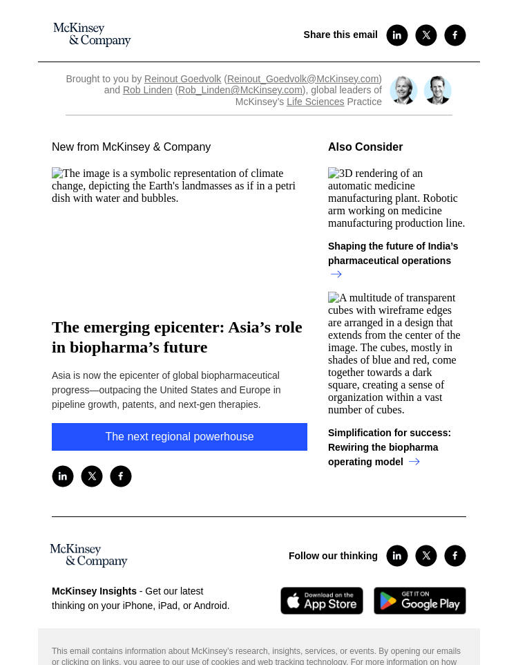 Письмо компании «McKinsey & Company» на тему «The emerging epicenter: Asia’s role in biopharma’s future»