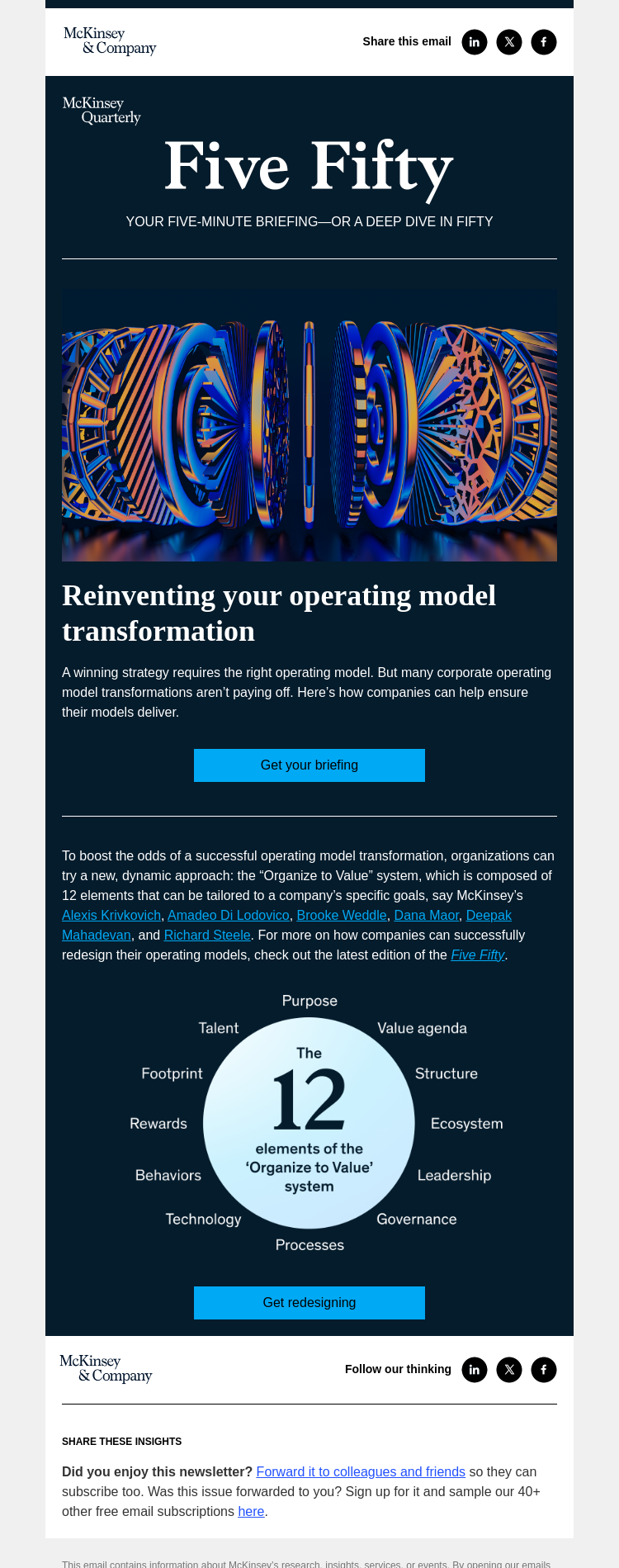Письмо компании «McKinsey & Company» на тему «Has your operating model transformation stalled? Here’s how to kickstart it.»