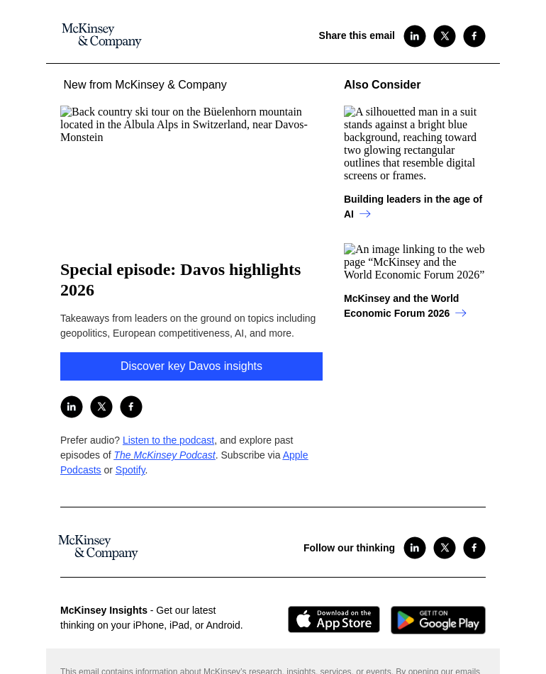 Письмо компании «McKinsey & Company» на тему «Special episode: Davos highlights 2026»