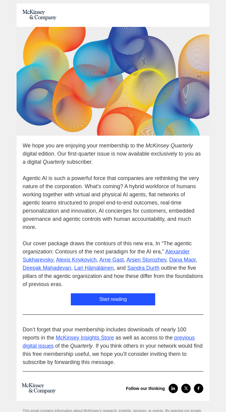 Письмо компании «McKinsey & Company» на тему «Available today: Your latest issue of the McKinsey Quarterly»