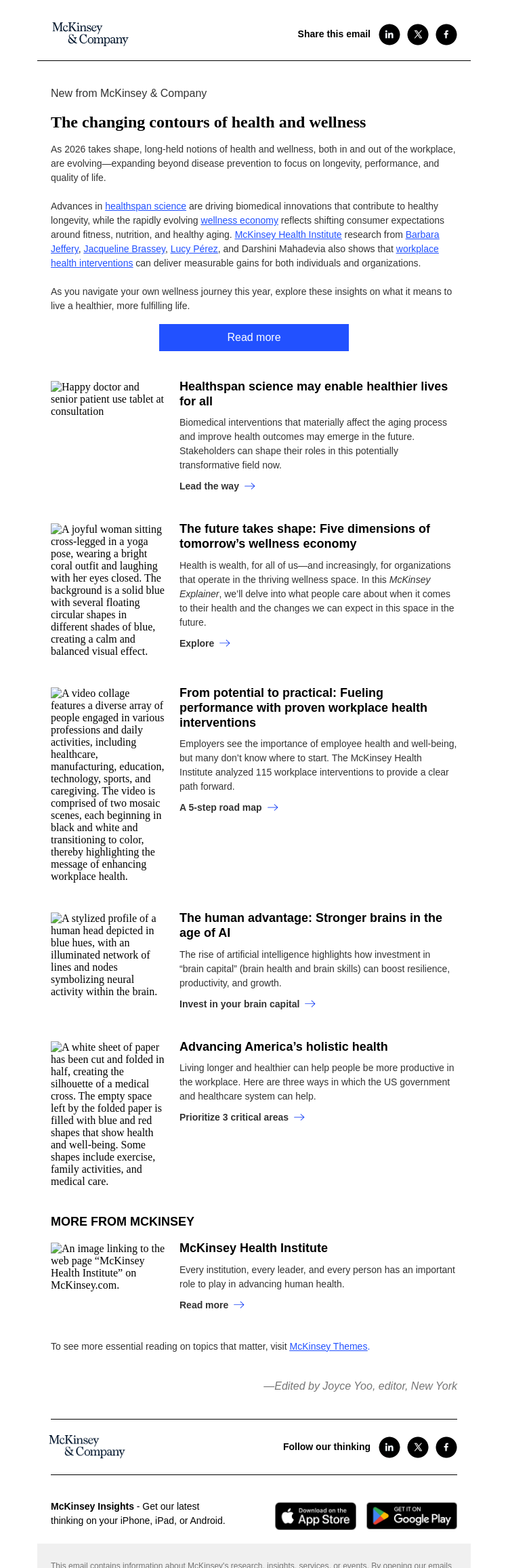 Письмо компании «McKinsey & Company» на тему «The changing contours of health and wellness»