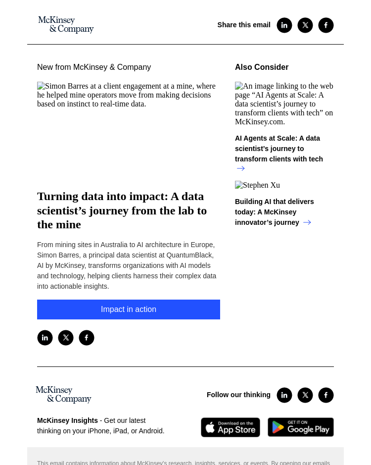 Письмо компании «McKinsey & Company» на тему «Turning data into impact: A data scientist’s journey from the lab to the mine»