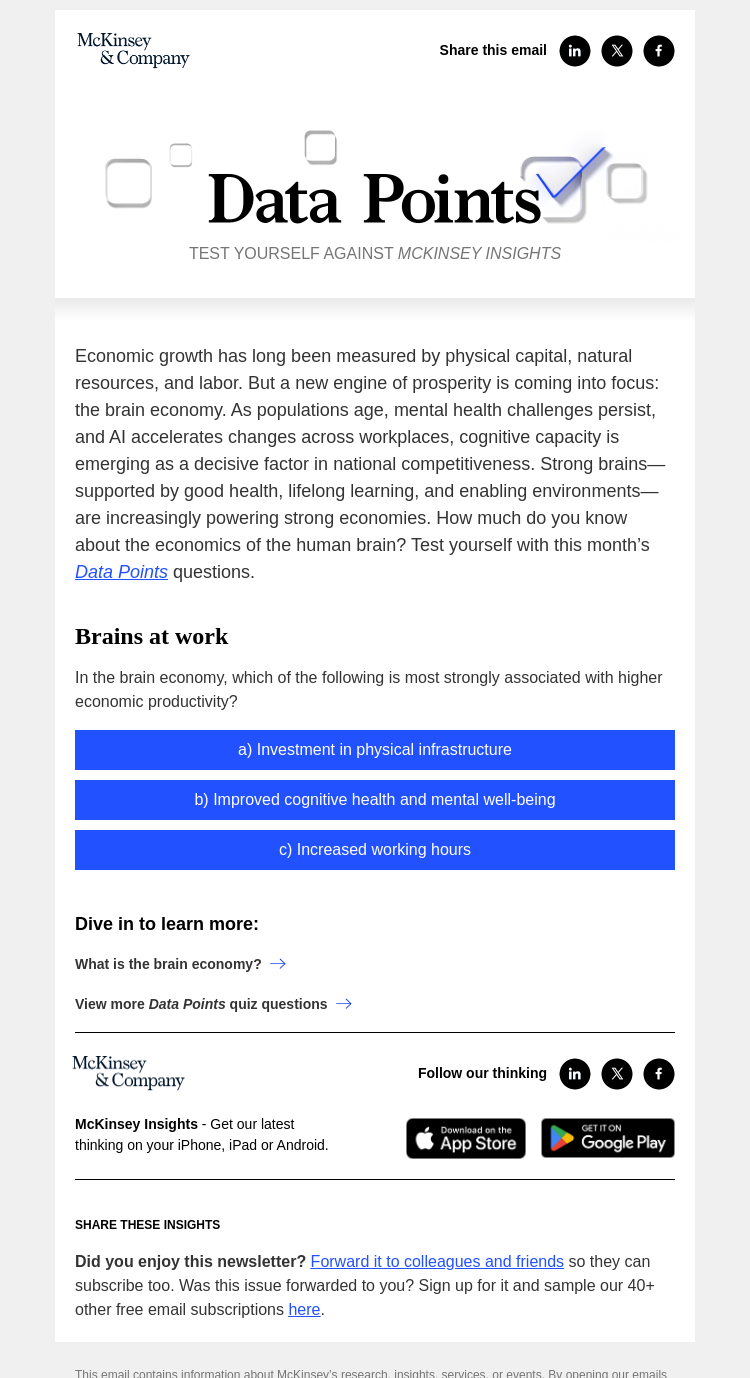 Письмо компании «McKinsey & Company» на тему «Brains at work»