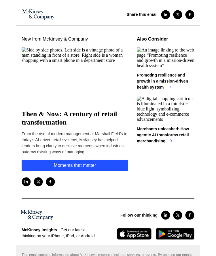 Письмо компании «McKinsey & Company» на тему «Then & Now: A century of retail transformation»