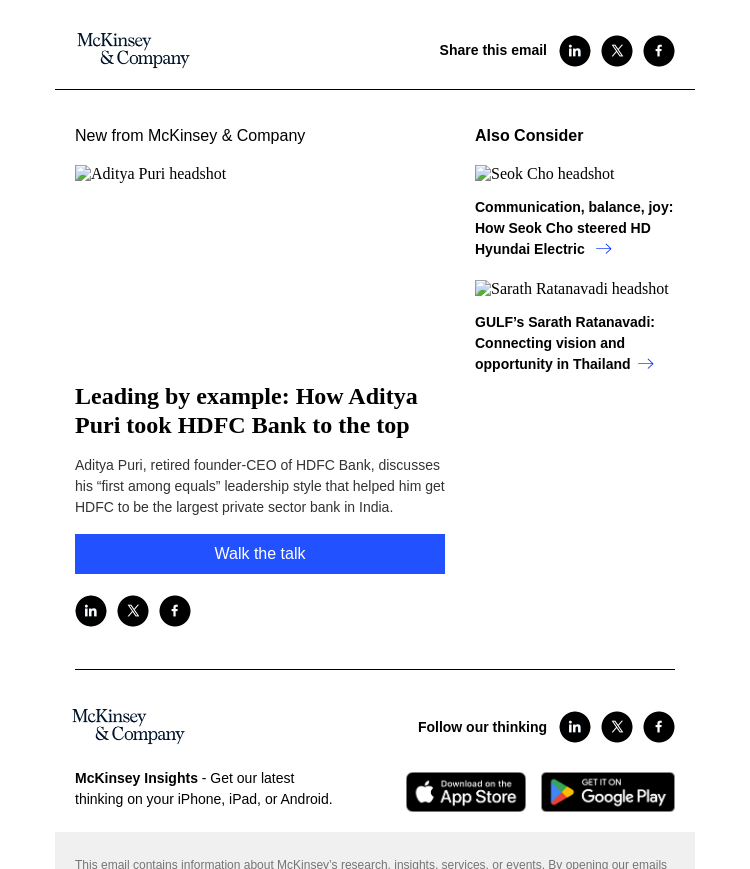 Письмо компании «McKinsey & Company» на тему «Leading by example: How Aditya Puri took HDFC Bank to the top»