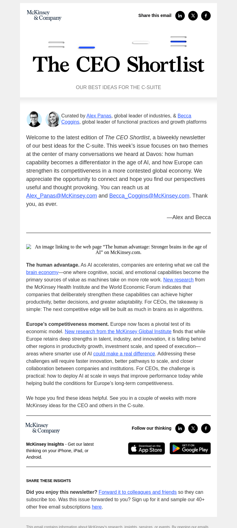 Письмо компании «McKinsey & Company» на тему «The human edge—and Europe’s competitiveness»