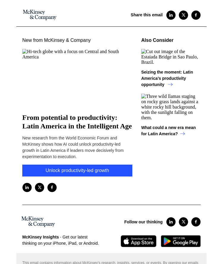 Письмо компании «McKinsey & Company» на тему «From potential to productivity: Latin America in the Intelligent
 Age»