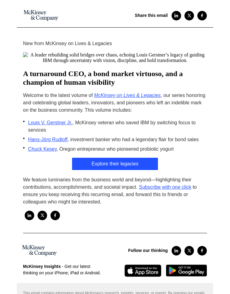 Письмо компании «McKinsey & Company» на тему «A turnaround CEO, a bond market virtuoso, and a champion of human
 visibility»